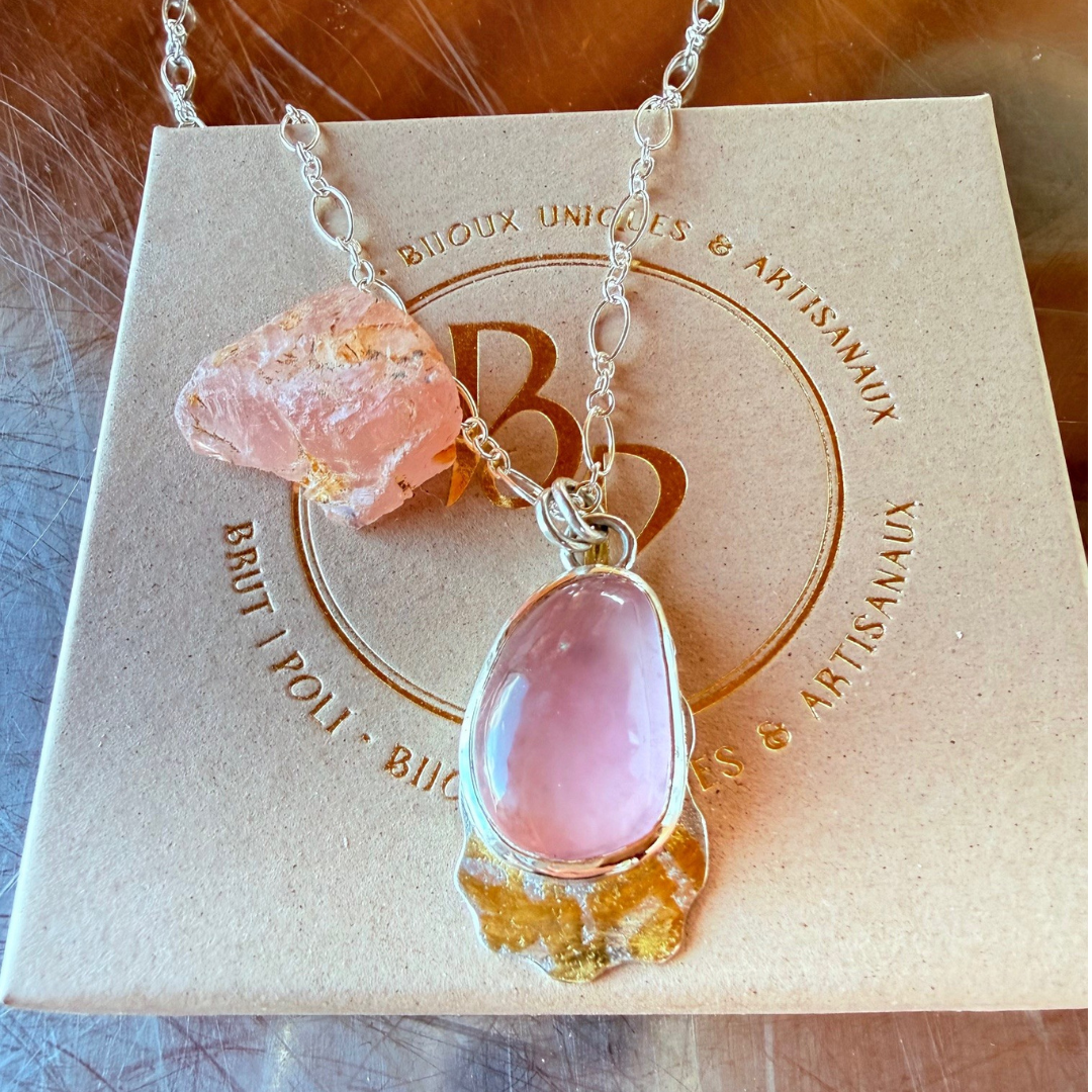 Pendentif en argent avec quartz rose de Tanzanie