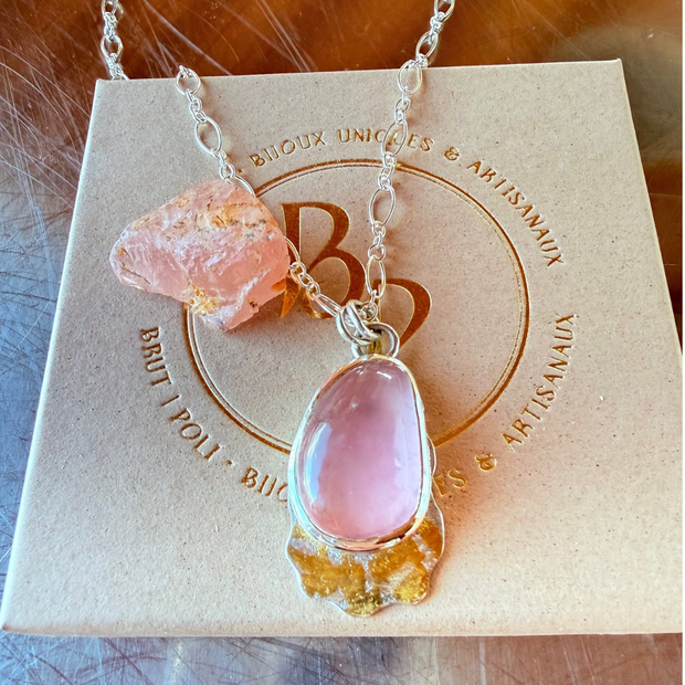 Pendentif en argent avec quartz rose de Tanzanie